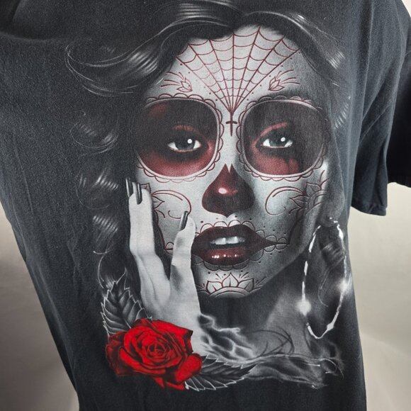Fifth Sun T Shirt Mens 2XL Black Heartless Girl Rose Day of the Dead Graphic Tee - Picture 3 of 7